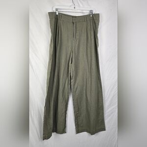 Sound Style Beachy Green Linen Blend Minimalist Relaxed Wide Leg Pants sz 14